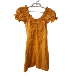 Pepitos Dress womens Small 100% linen mini peasant mustard yellow made in Italy